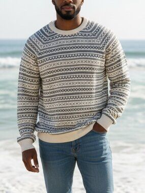 Marine Layer Men's Fairisle Crewneck Sweater XL-Recycled Poly-Organic Cotton